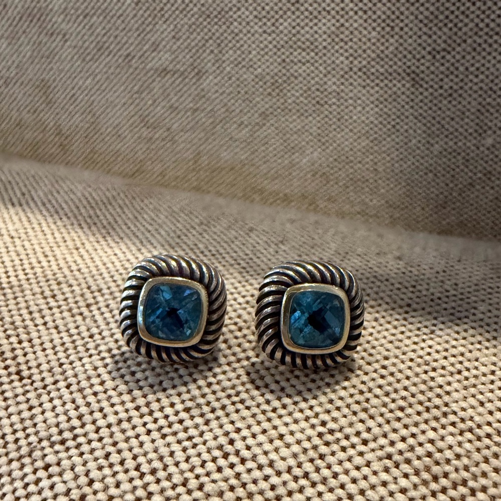Genuine David Yurman Silver and Blue Topaz Studs